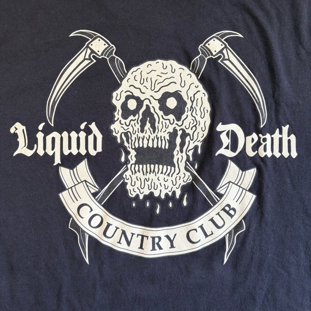 Liquid Death Country‎ Club Skull Logo Black T-Shirt Size L Exclusive